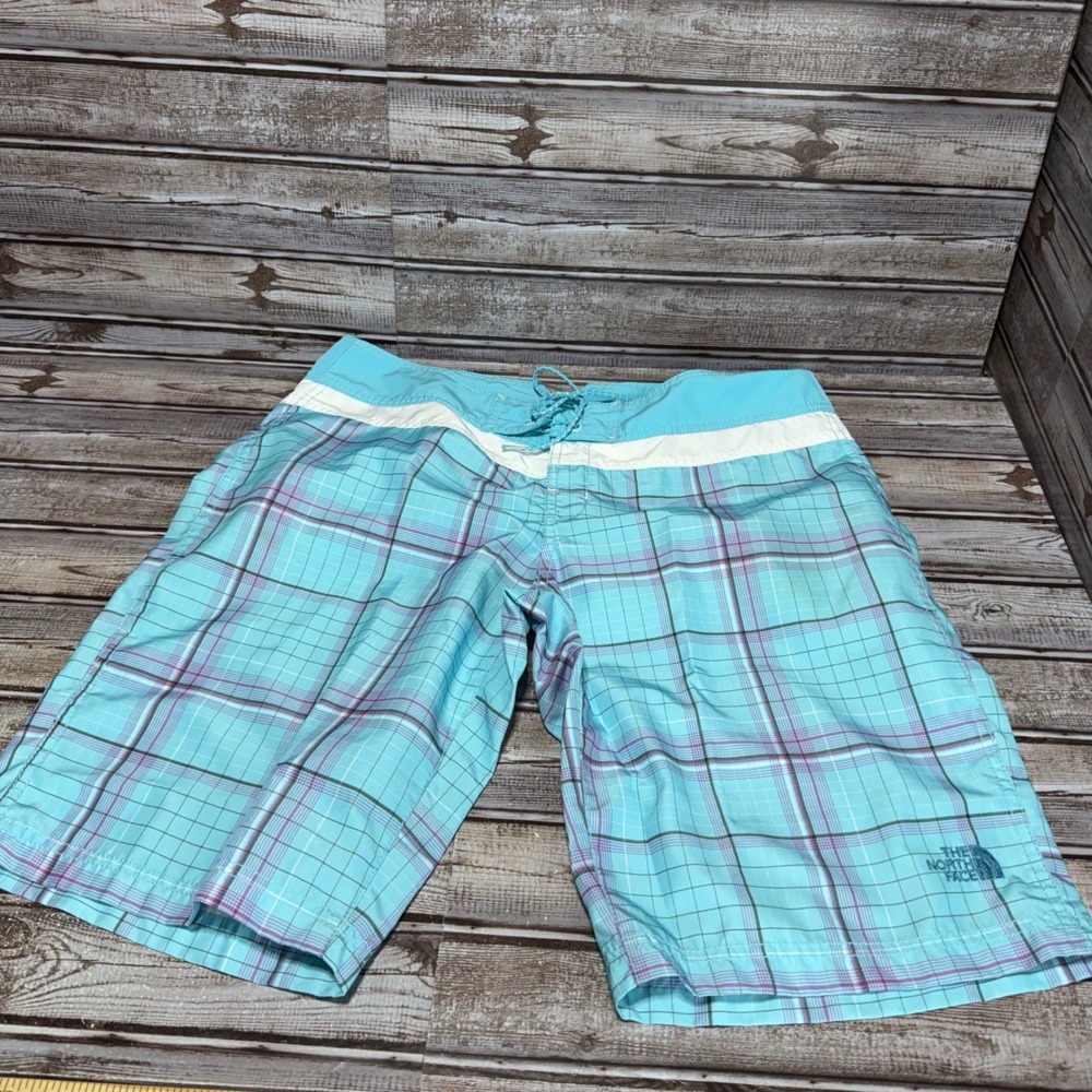 The North Face Board Shorts Womens Size 10 Blue Plaid Swim Surf Trunks